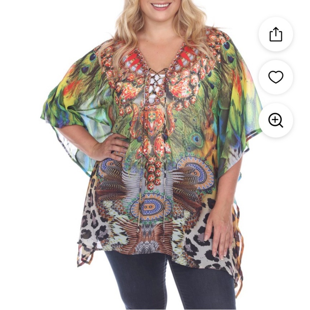 New White Mark Leopard Peacock Animal Print Caftan Top Shirt Womens Plus Size OS